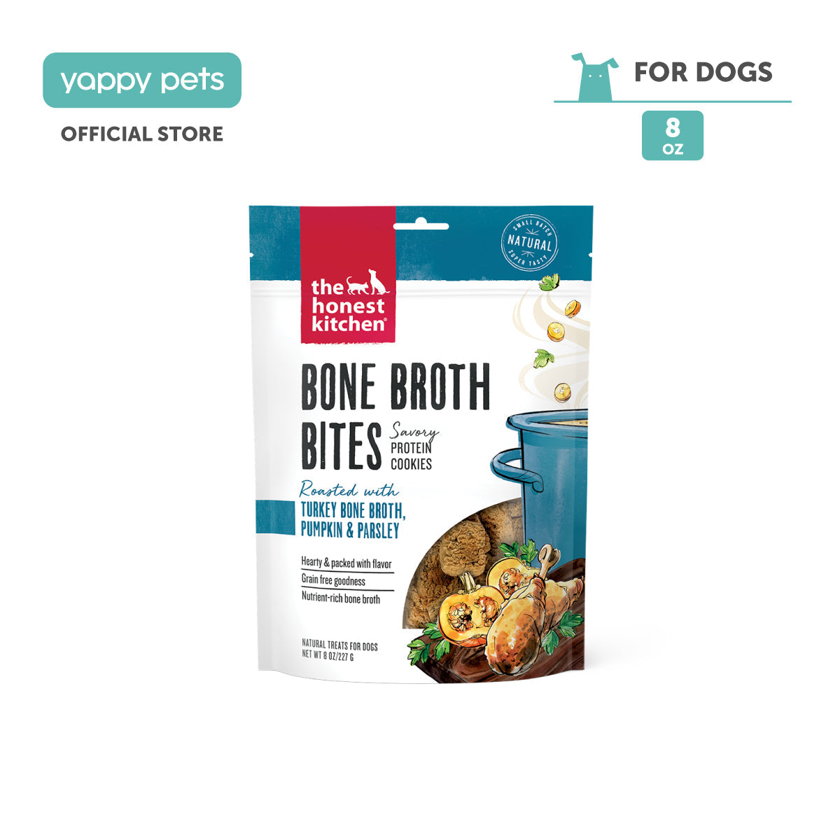 The Honest Kitchen Bone Broth Bites Dog Treat Turkey & Pumpkin 8oz