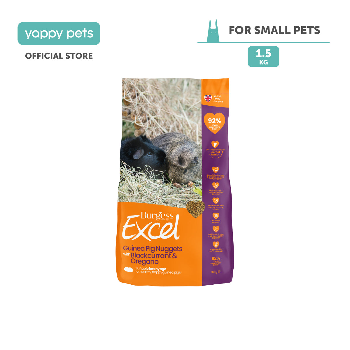 Burgess Excel Tasty Nuggets for Adult Guinea Blackcurrant & Oregano 1.5kg
