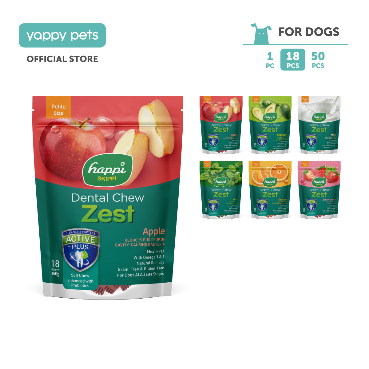 Happi Skippi Zest Petite 2.5-inch Dog Dental Chew 18pcs 150g