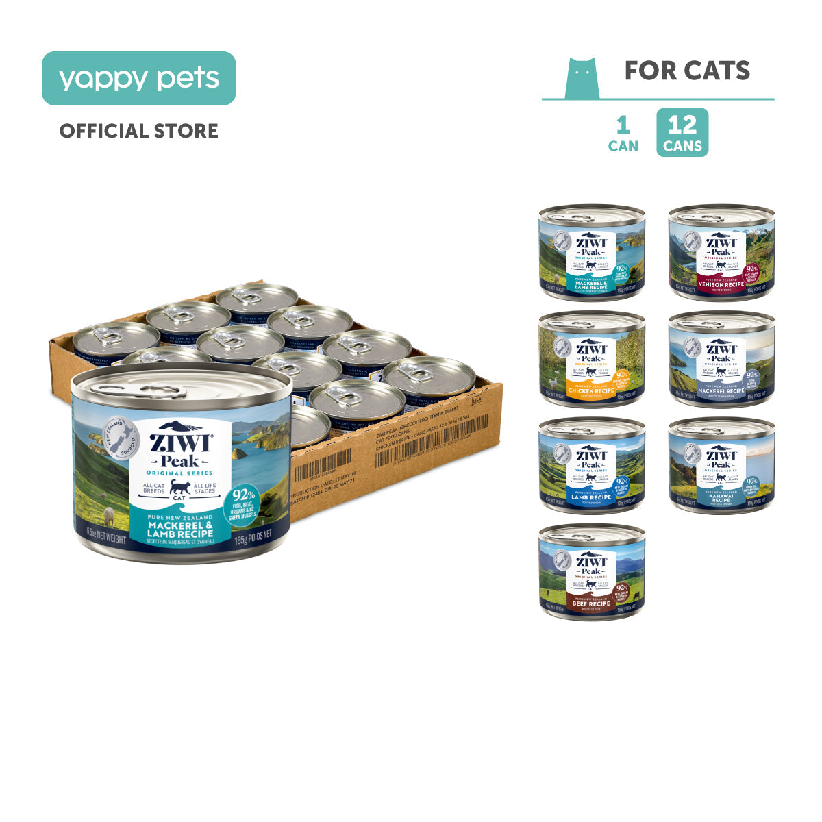 Ziwi Peak Originals Wet Cat Food 185g x 12 (Carton)