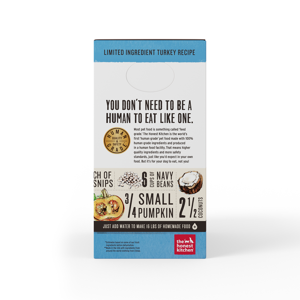 The Honest Kitchen Dehydrated Limited Ingredient Grain Free Turkey Dog Food 4lbs