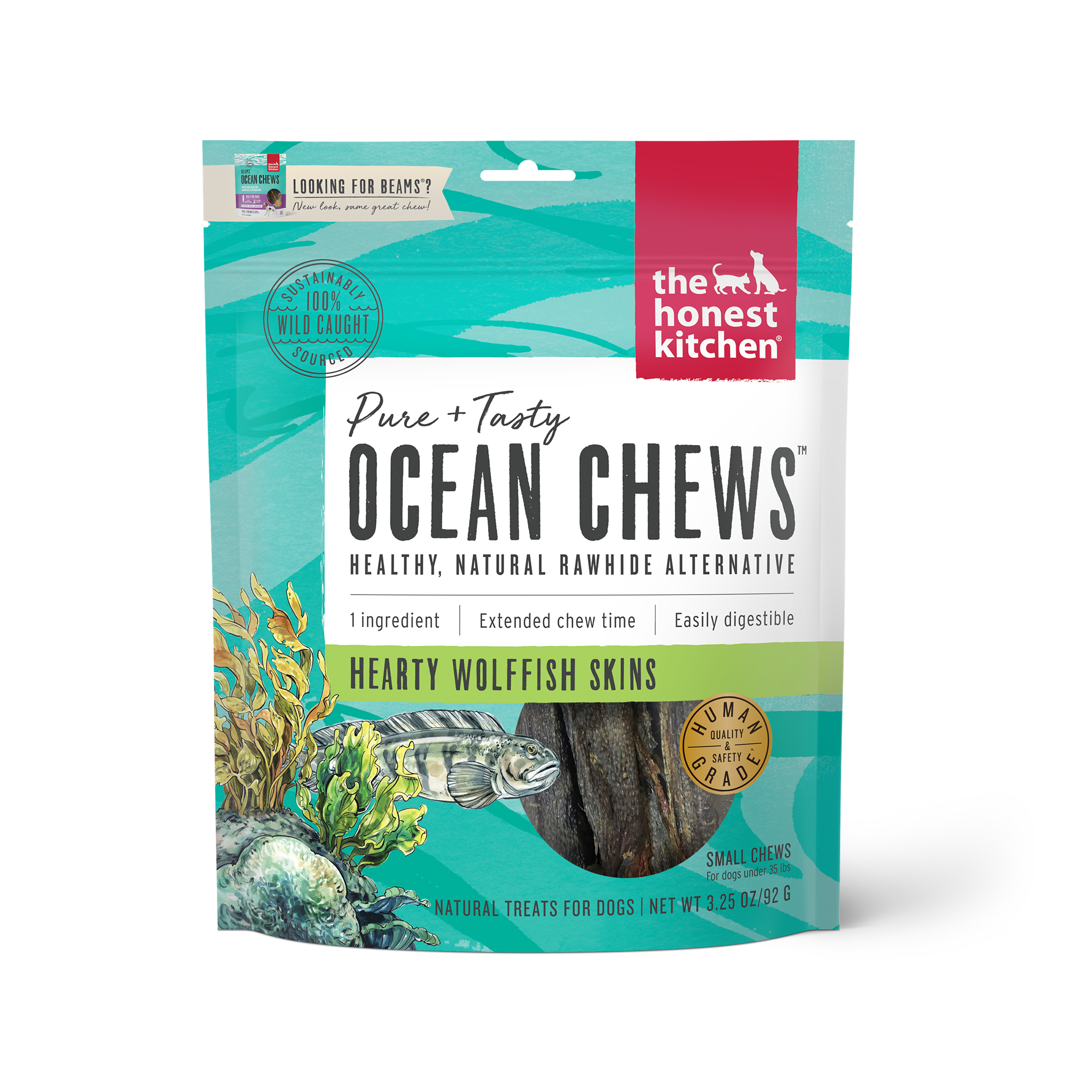 The Honest Kitchen Ocean Chews Beams Dog Treat Wolffish Skins 3.25oz