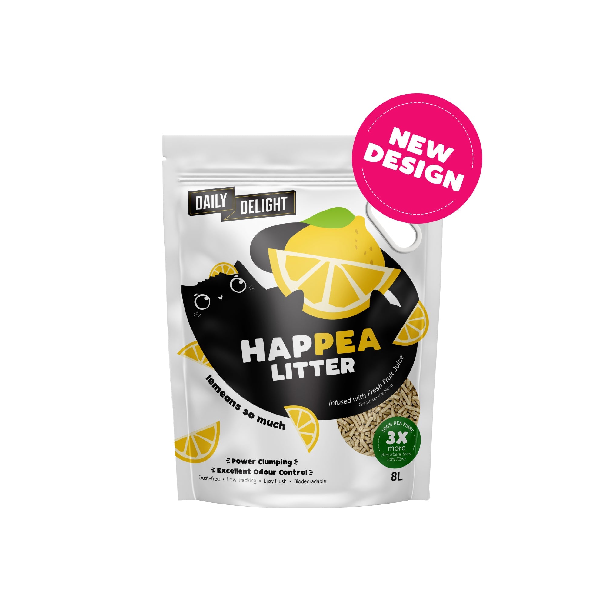 Daily Delight Happea Litter Lemon Scent Power Clumping and Excellent Odor Control Pea Litter 8L