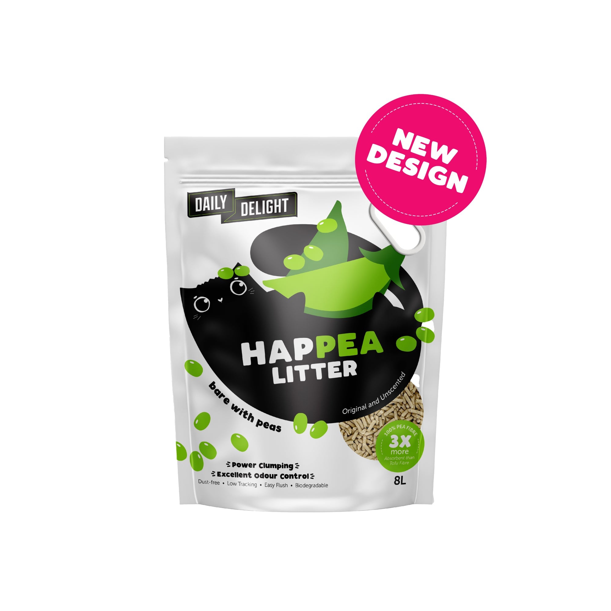 Daily Delight Happea Litter Original Pea Scent Power Clumping and Excellent Odor Control Pea Litter 8L