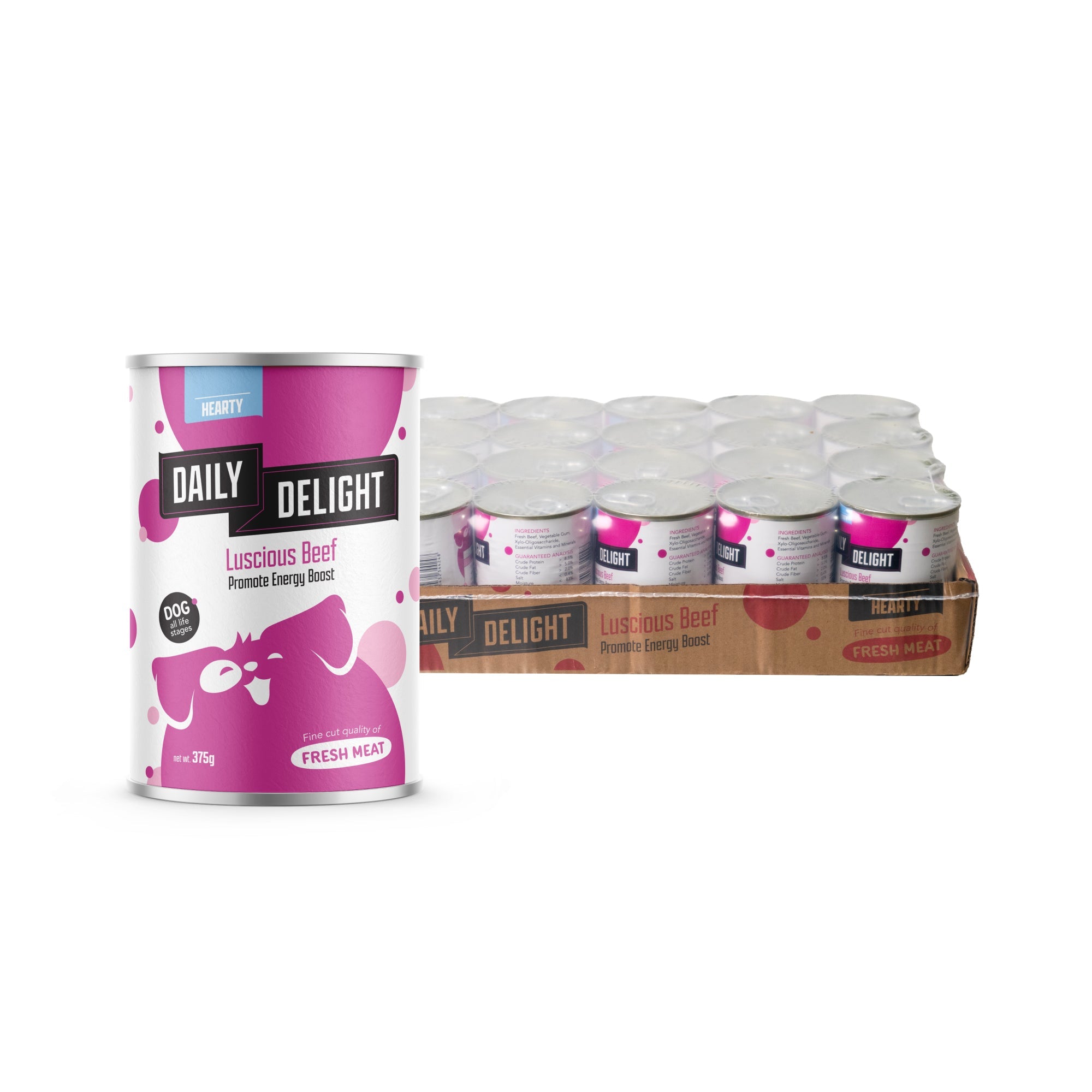 Daily Delight Hearty Luscious Beef Dog Wet Food 375g Carton Deal Promotes Energy Boost for Dogs