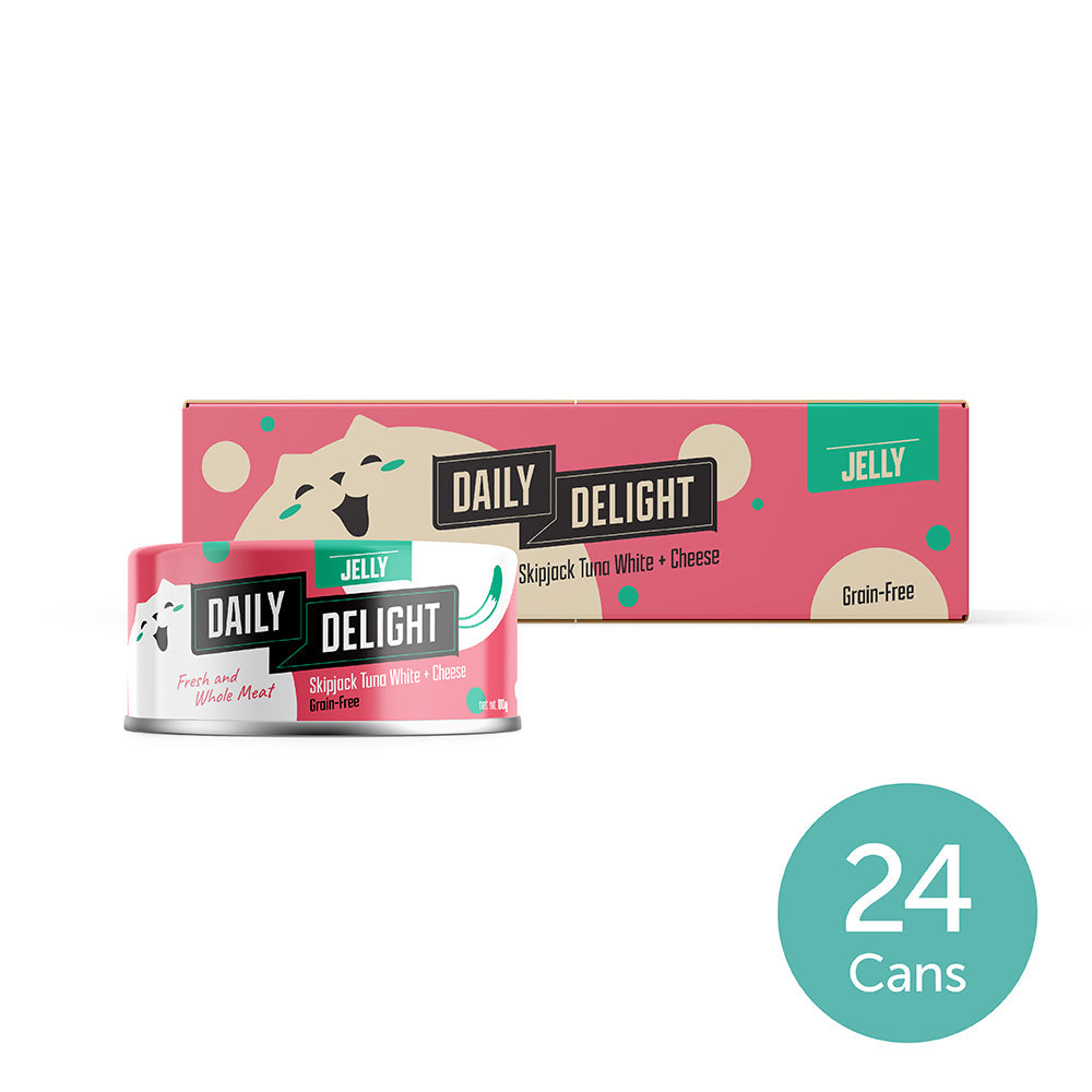 Daily Delight Jelly Fresh and Shredded Meat Skipjack Tuna White with Cheese Grain-Free Cat Wet Food 80g Carton Deal