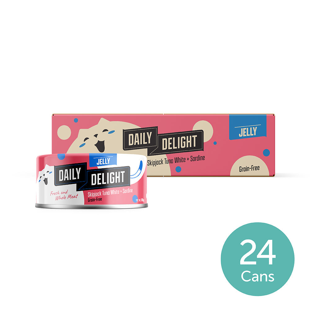 Daily Delight Jelly Fresh and Shredded Meat Skipjack Tuna White with Sardine Grain-Free Cat Wet Food 80g Carton Deal
