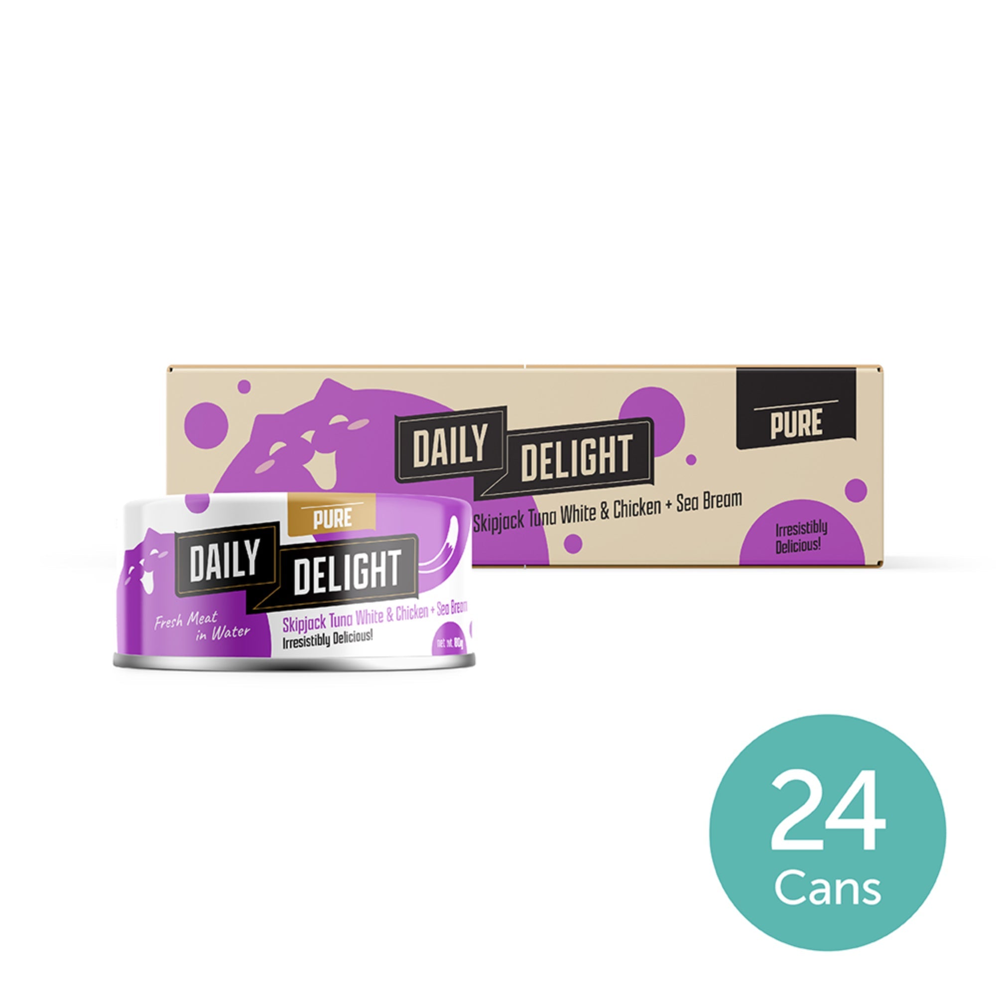 Daily Delight Pure Skipjack Tuna White and Chicken with Sea Bream Meat in Water Cat Wet Food 80g Carton Deal