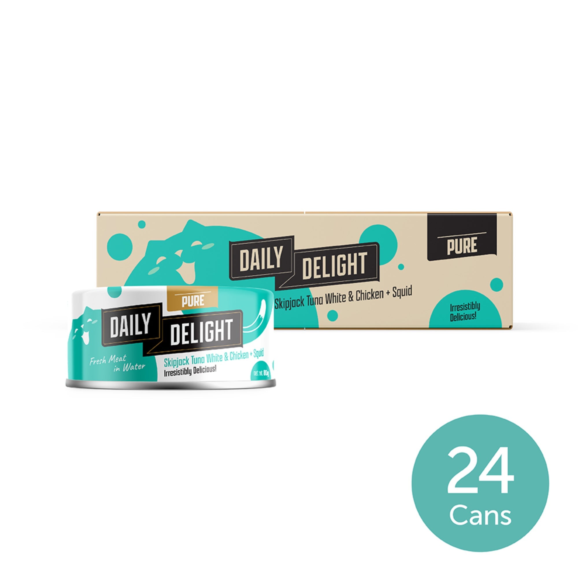 Daily Delight Pure Skipjack Tuna White and Chicken with Squid Meat in Water Cat Wet Food 80g Carton Deal