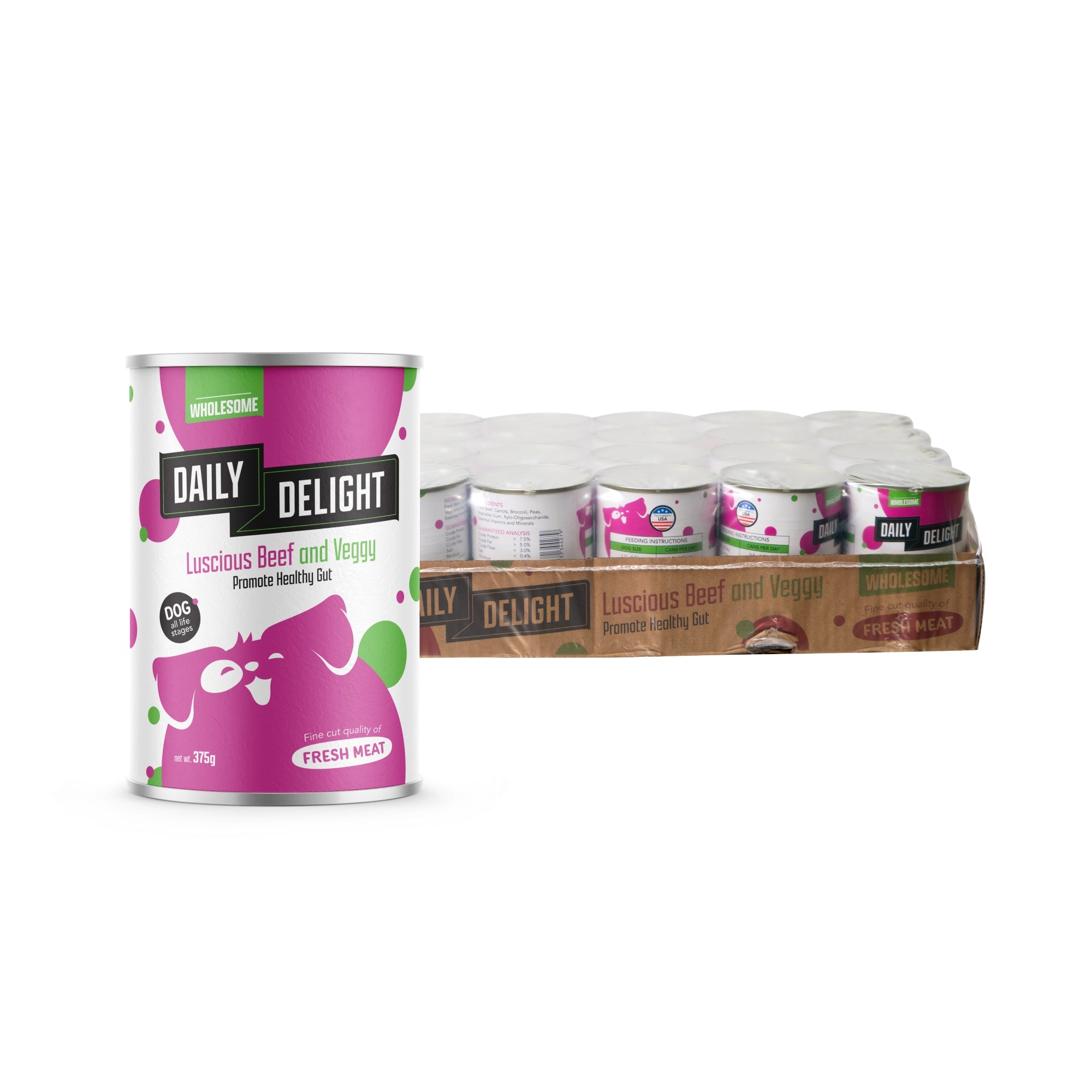 Daily Delight Wholesome Luscious Beef and Vegetables Dog Wet Food 375g Carton Deal Promotes Healthy Gut for Dogs