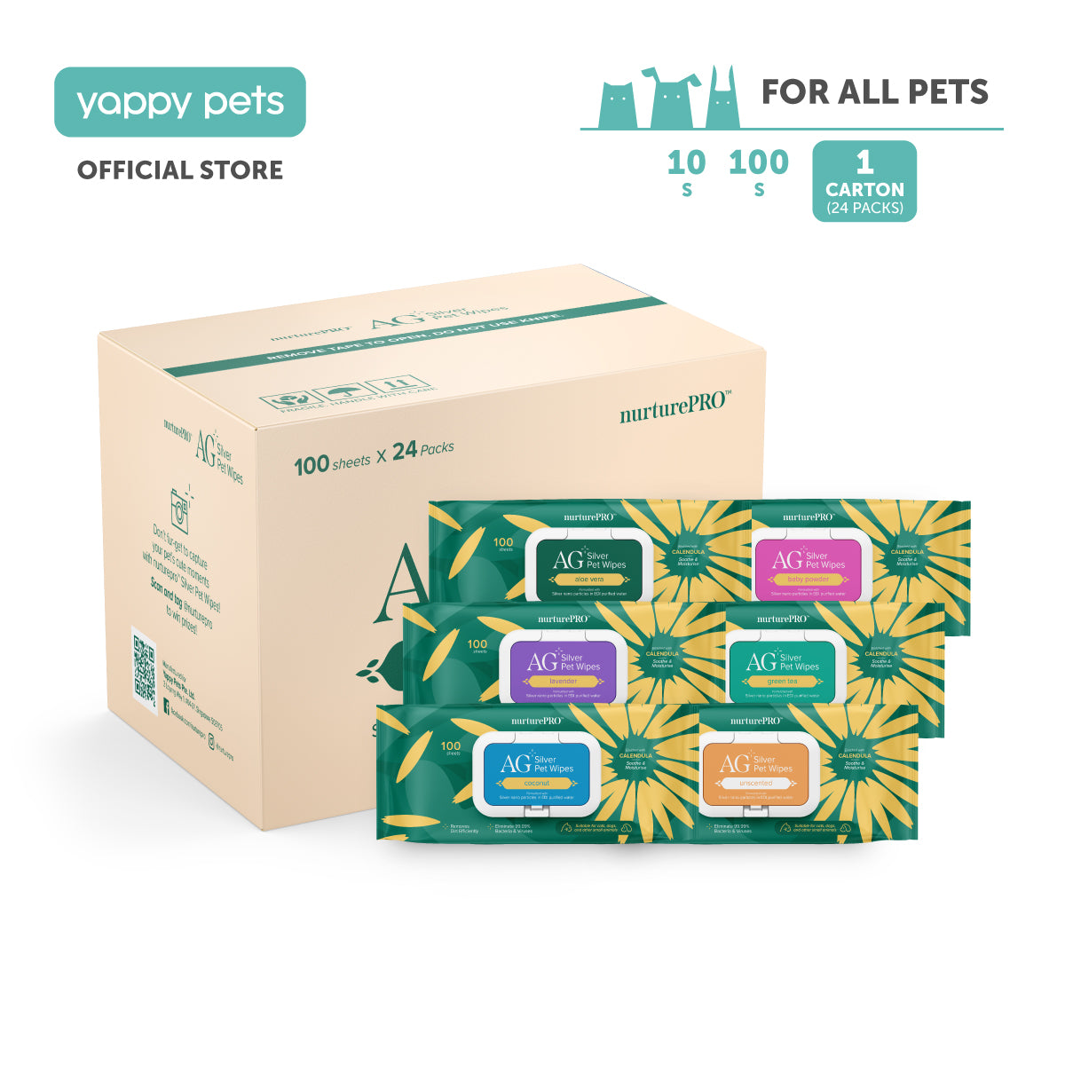 nurturepro™ AG+ Silver Pet Wipes 100 sheets x 24 (Carton)