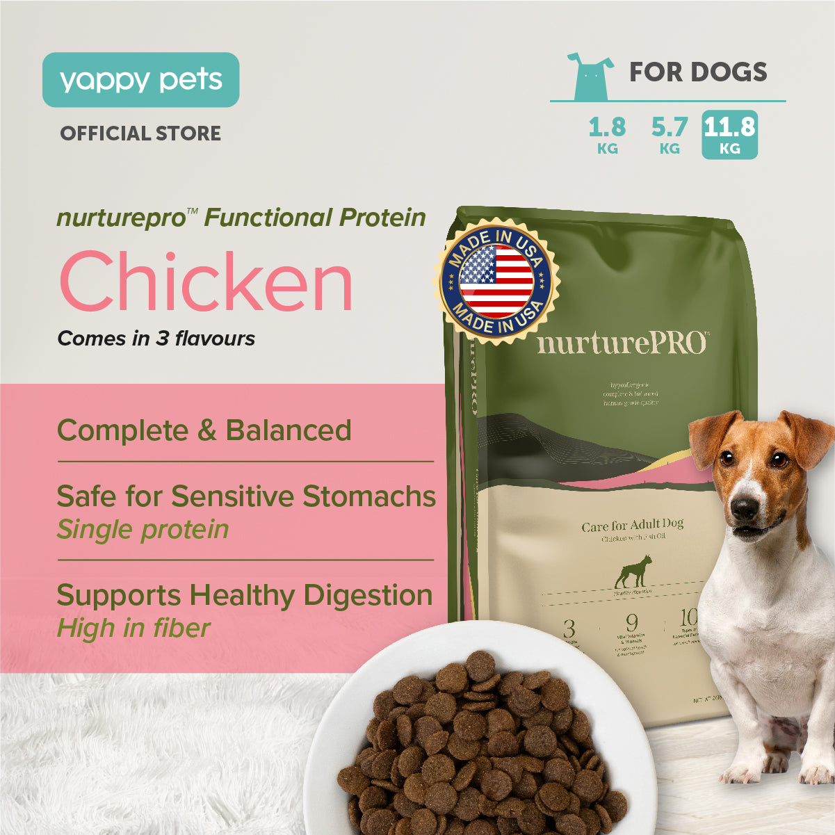 nurturepro Pork Dog Dry Food Complete and Balanced, Safe for Sensitive Stomach, Supports Healthy Digestion and High in fiber