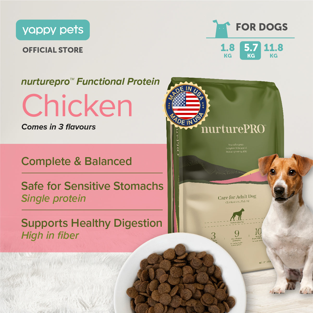 nurturepro Pork Dog Dry Food Complete and Balanced, Safe for Sensitive Stomach, Supports Healthy Digestion and High in Fiber 5.7kg