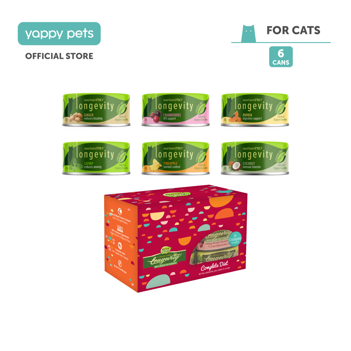 nurturepro™ Longevity Chicken & Skipjack Tuna Cat Wet Food (Festive 6-in-1) 80g x 6 cans
