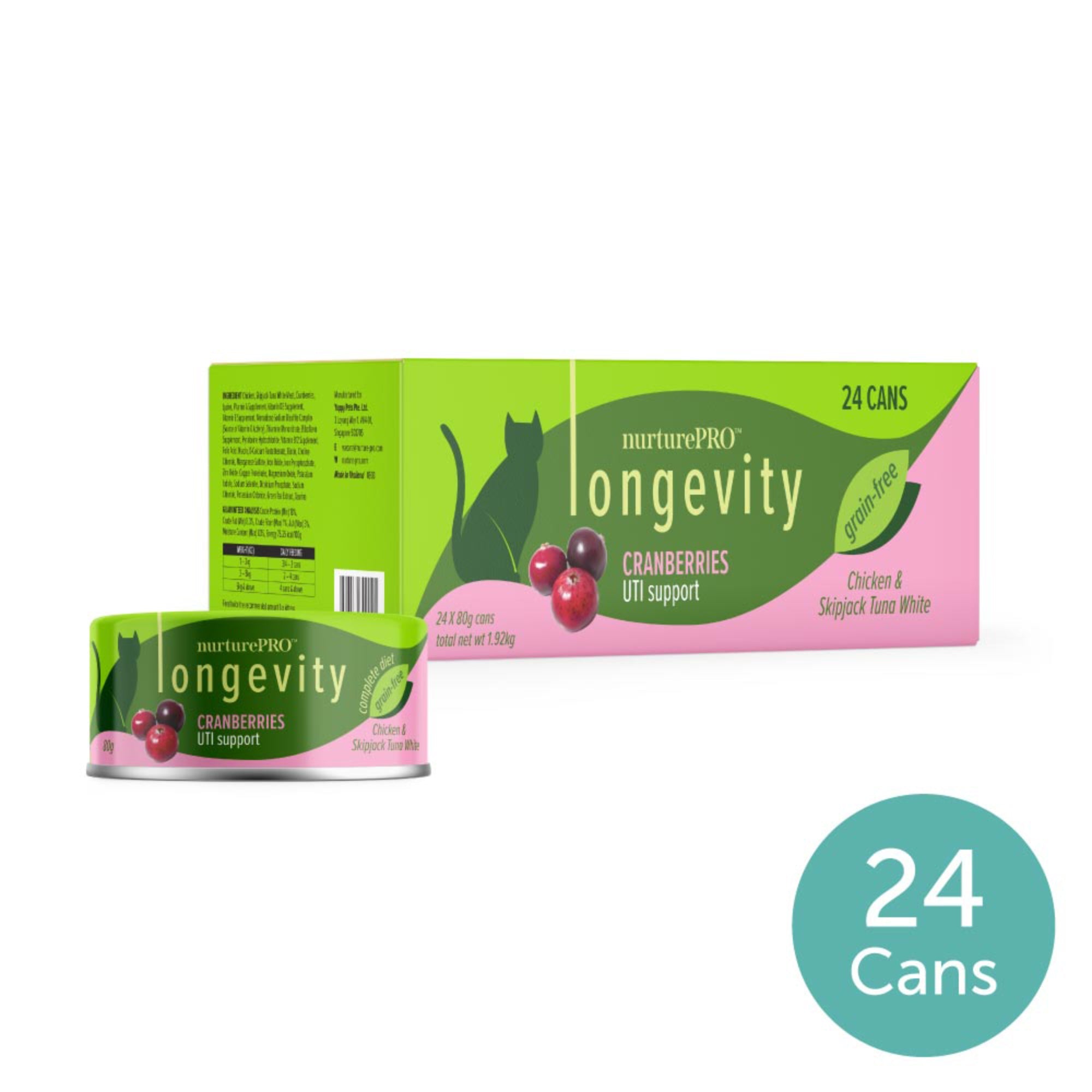 nurturepro Longevity Chicken and Skipjack Tuna with Cranberries Complete and Balanced Cat Wet Food 80g Carton