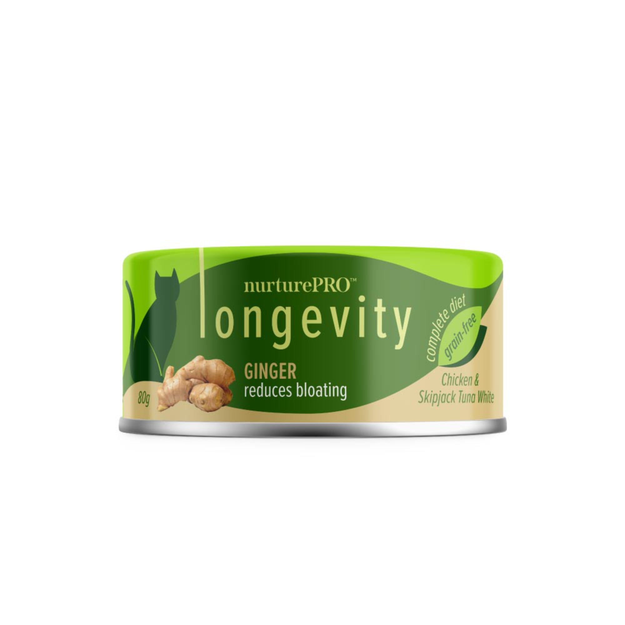 nurturepro Longevity Chicken and Skipjack Tuna with Ginger Complete and Balanced Cat Wet Food 80g Can