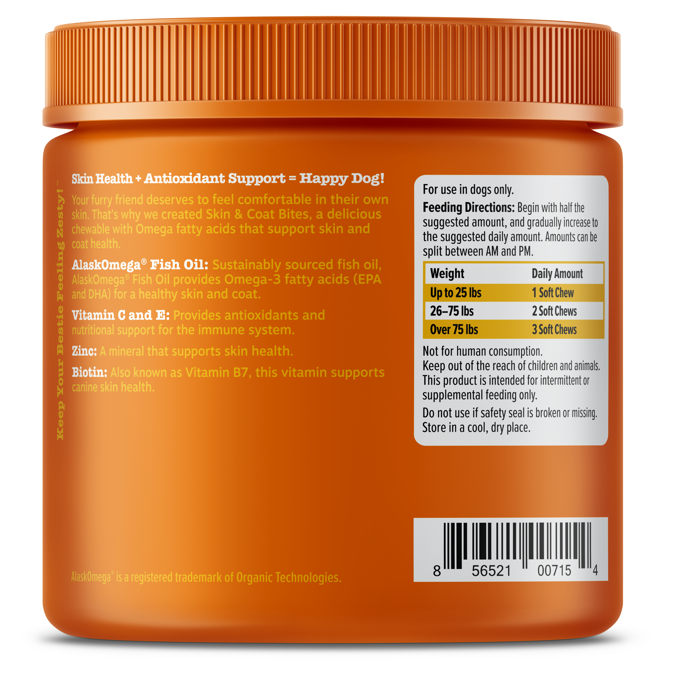 Zesty Paws Skin & Coat Bites Dog Supplements Chicken 90ct