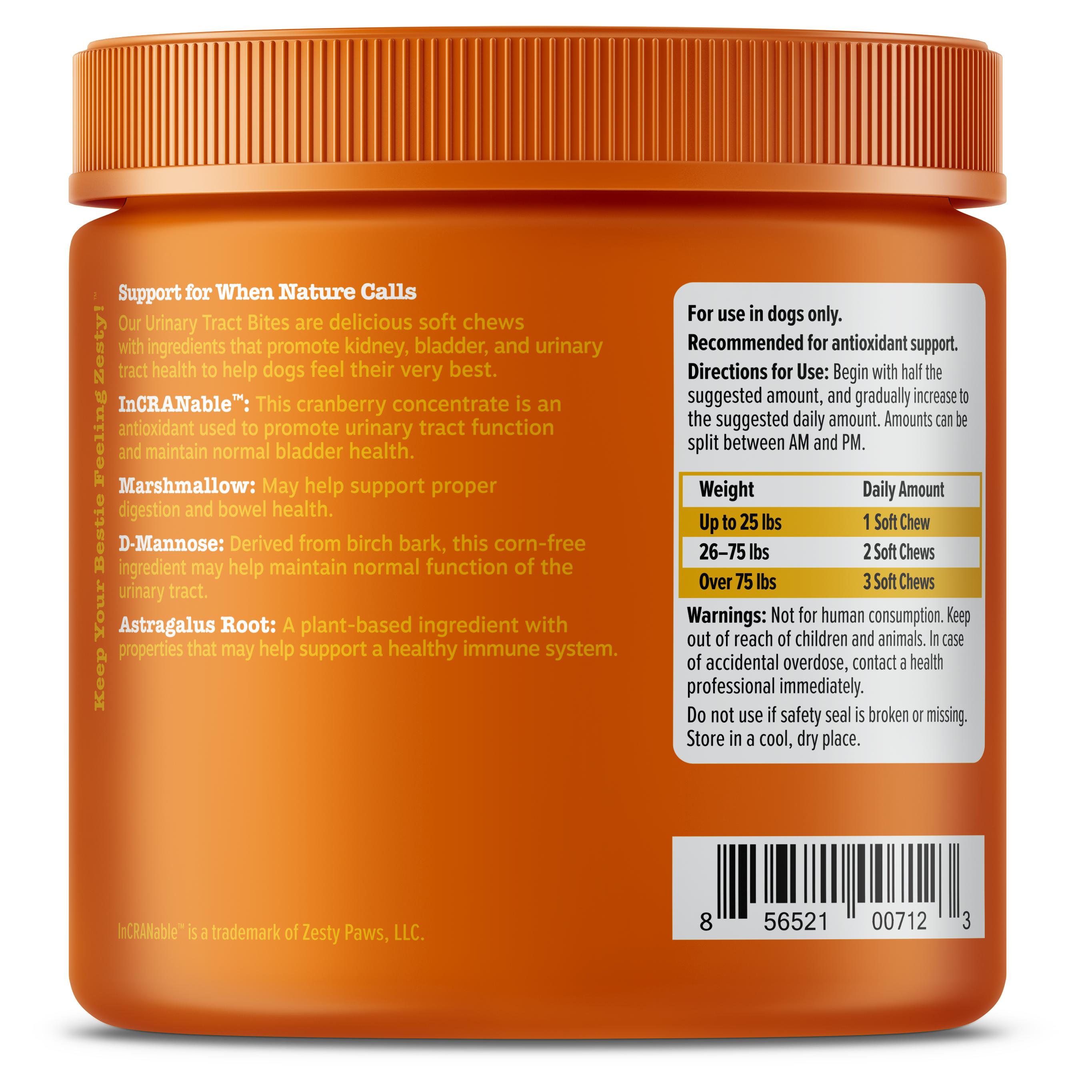 Zesty Paws Urinary Tract Bites Dog Supplements Chicken 90ct