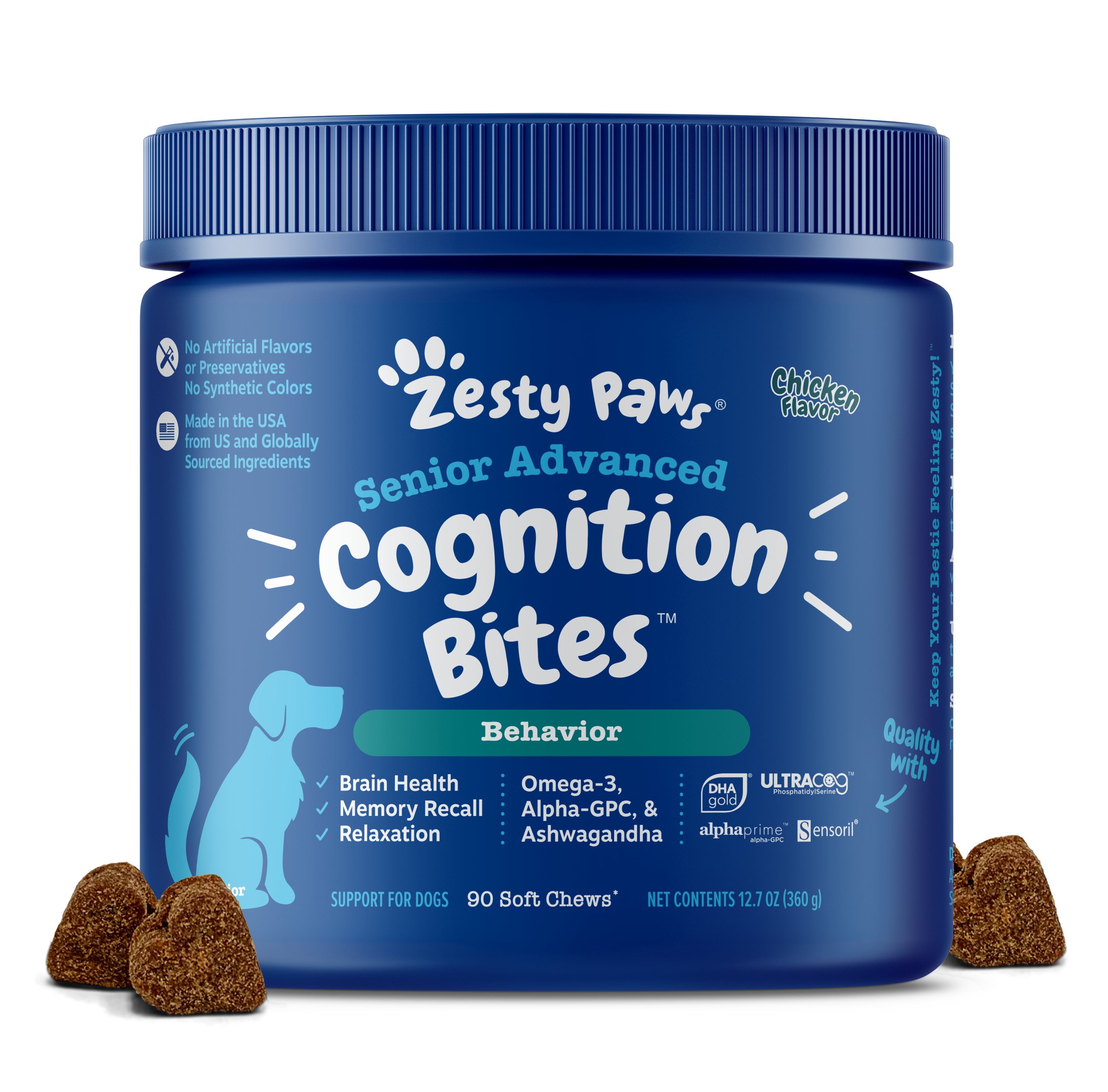 Zesty Paws Senior Advanced Cognition Bites Dog Supplements Chicken 90ct