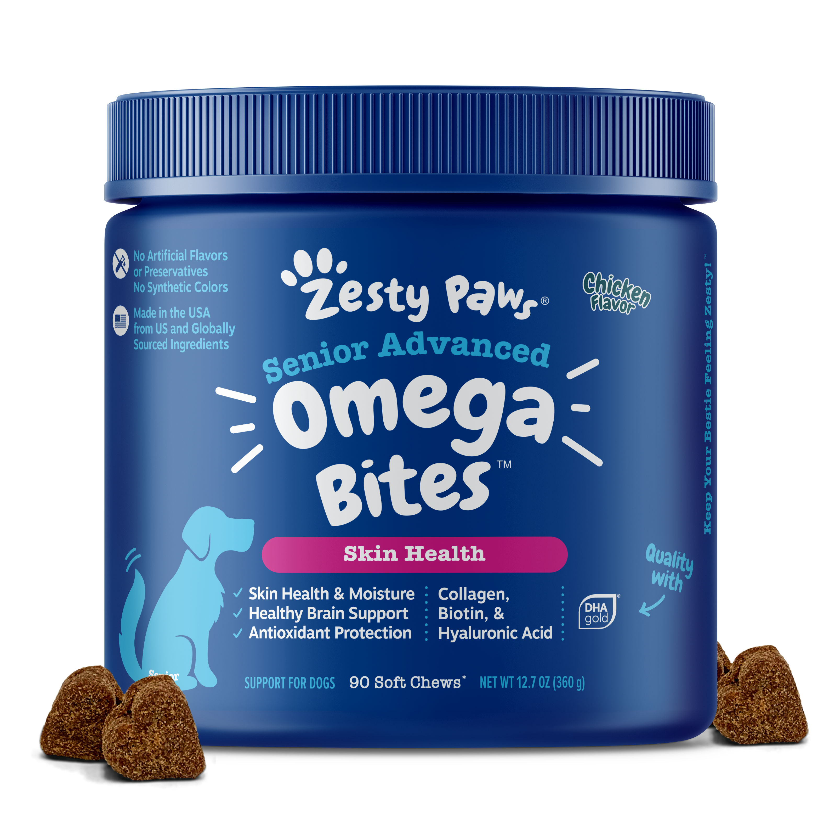 Zesty Paws Senior Advanced Omega Bites Dog Supplements Chicken 90ct