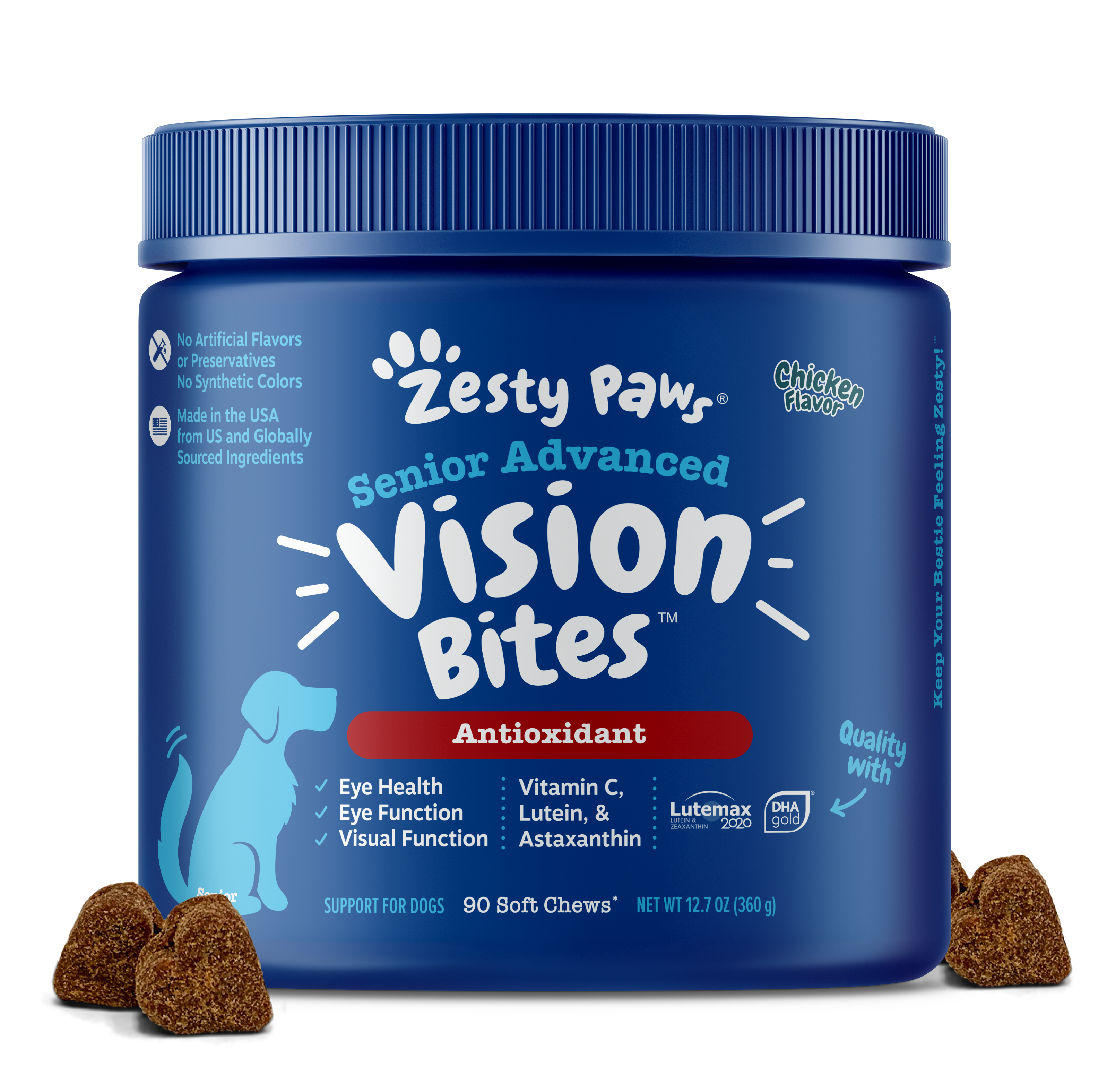 Zesty Paws Senior Advanced Vision Bites Dog Supplements Chicken 90ct